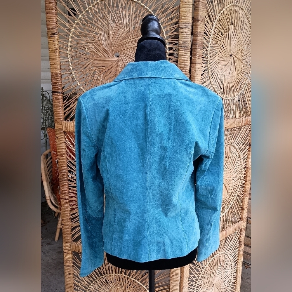 Vintage Metro Style Teal Suede Leather Women's Jacket_10 - Picture 5 of 5